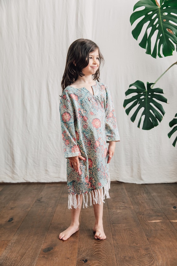 girls cotton dress Hand block print Kids dress Boho fringe Dress Breathable Cotton Summer Dress for girl 2/6