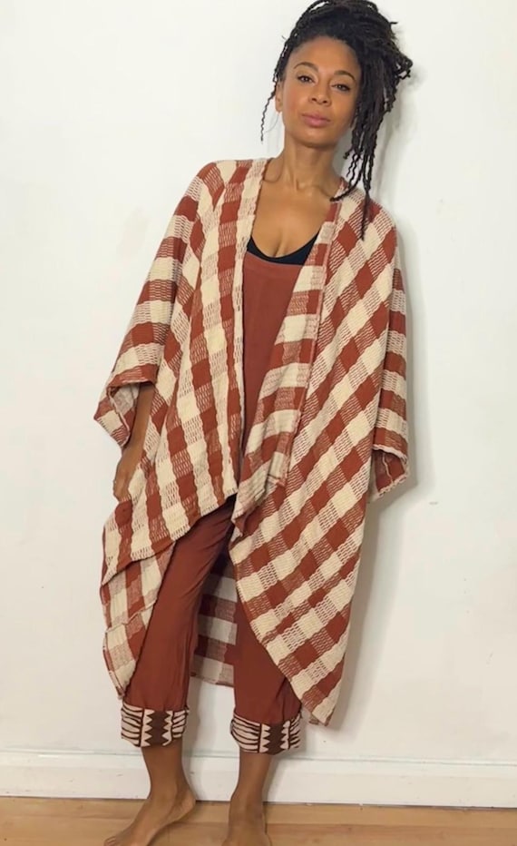 Oversized Inka cardigan, Rust and white check jacket , cardigan