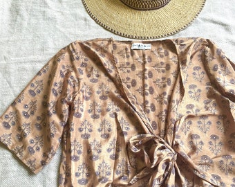 Silk Tie Top, Sari Silk Tie Top, wrap top
