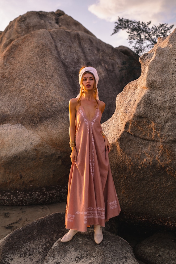 Raw cotton hand printed dress