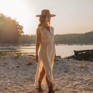 White wrap dress, raw cotton wrap dress, white goddess dress