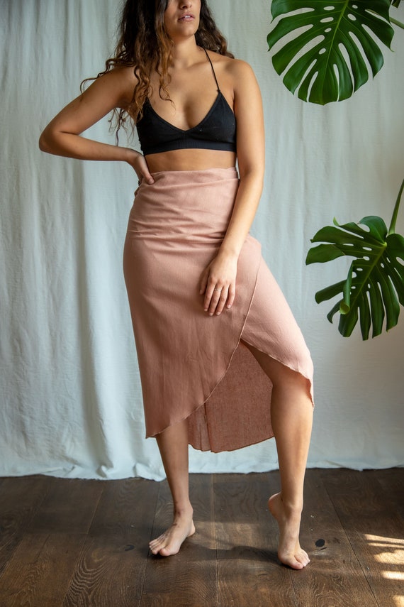 Raw cotton/ linen dusty pink Wrap skirt