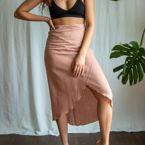 Raw cotton/ linen dusty pink Wrap skirt