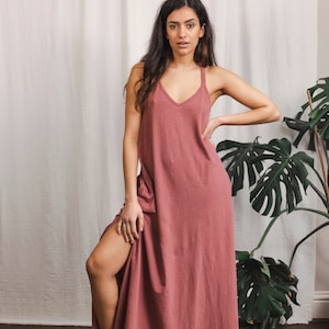 Dusty Pink Bamboo maxi dress  with pockets, long Dusty pink dress.