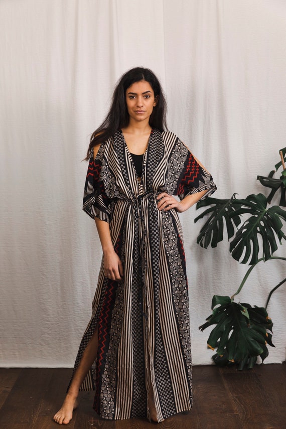 Kimono dress, block print kimono