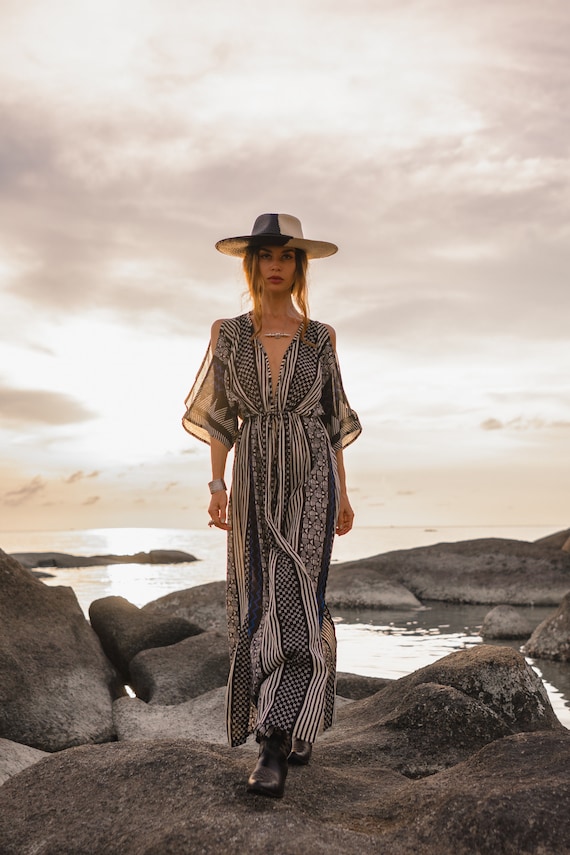 Kimono dress, block print kimono