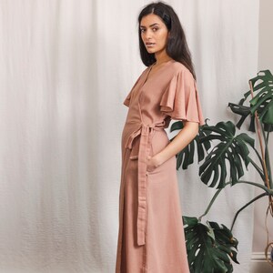 Dusty Pink Wrap dress in raw cotton