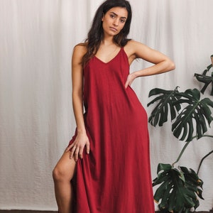 Bamboo maxi dress in deep red, long red dress. image 8