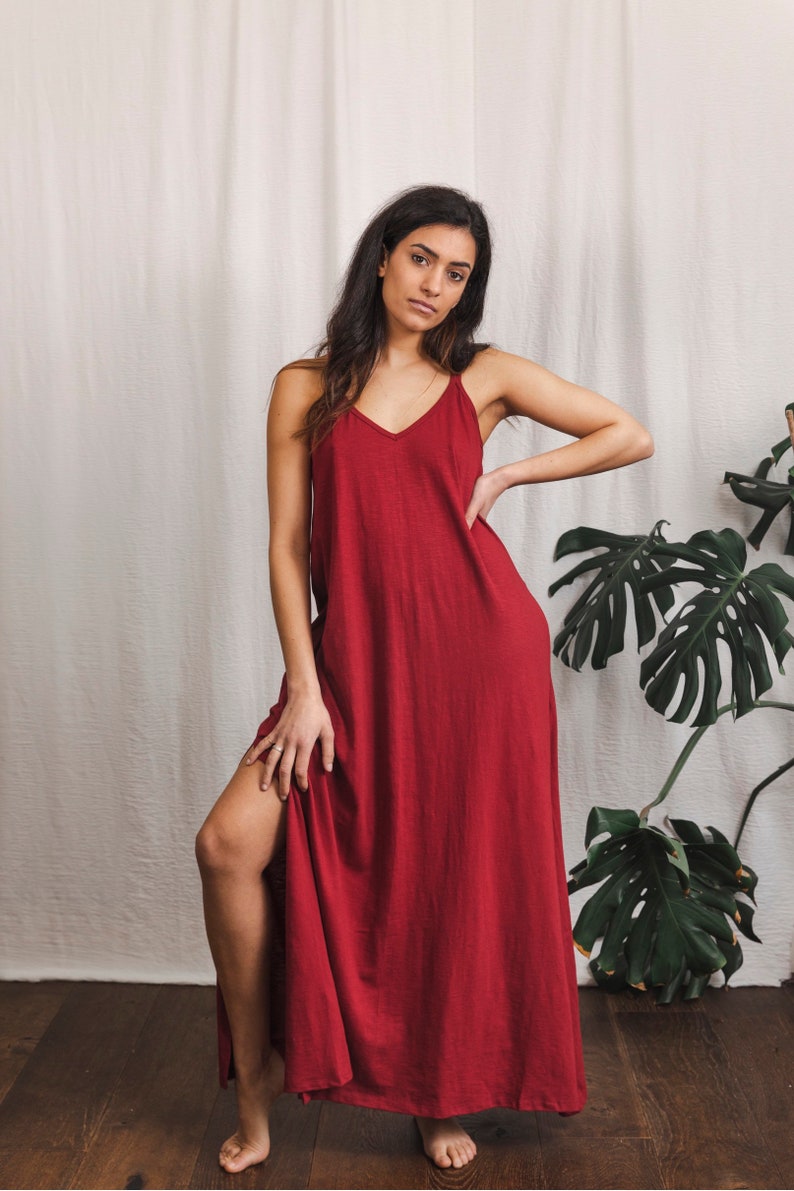 Bamboo maxi dress in deep red, long red dress. image 8