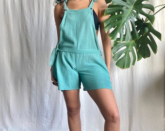 Salopette courte en coton brut, salopette turquoise