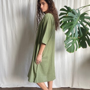 Cotton Dress, Green , with pockets image 2