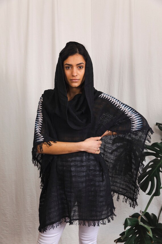 Black poncho, hoddie, top,