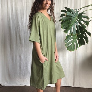 Cotton Dress, Green , with pockets image 3