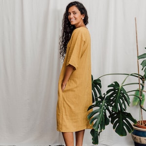 Cotton Dress, Mustard, with pockets image 3