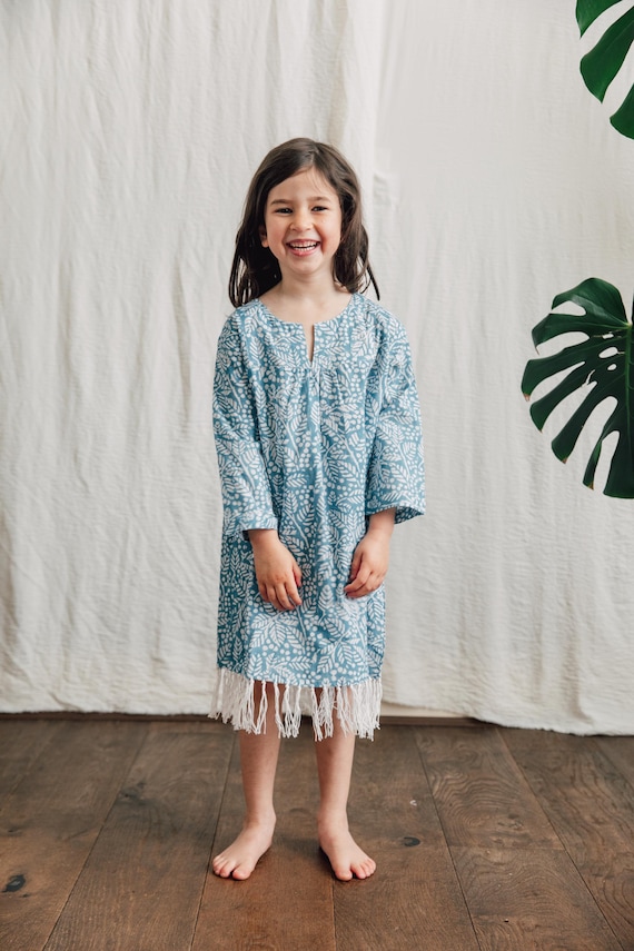 kids beach cover-up, kids kimono hand block print fabric