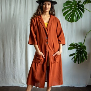 Rust raw cotton duster coat