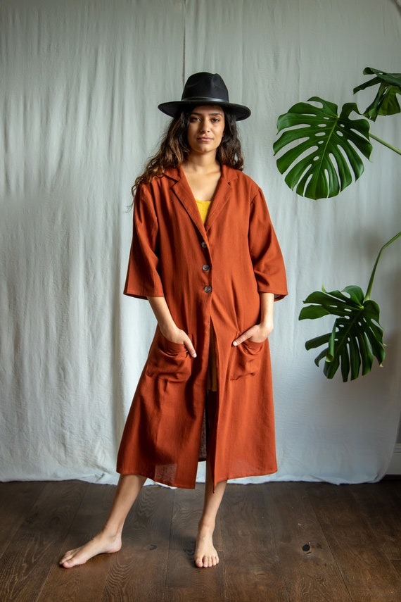 Rust raw cotton duster coat