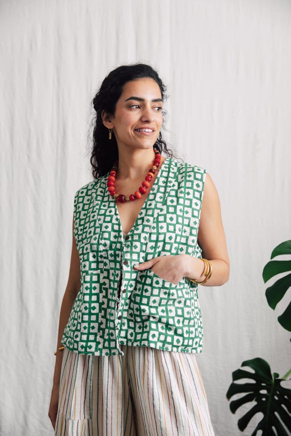 Reversible Blockprint Waistcoast, woven cotton