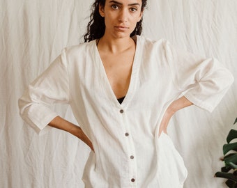 Blusa blanca de algodón: Top ligero de verano (tallas 6-14 del Reino Unido)