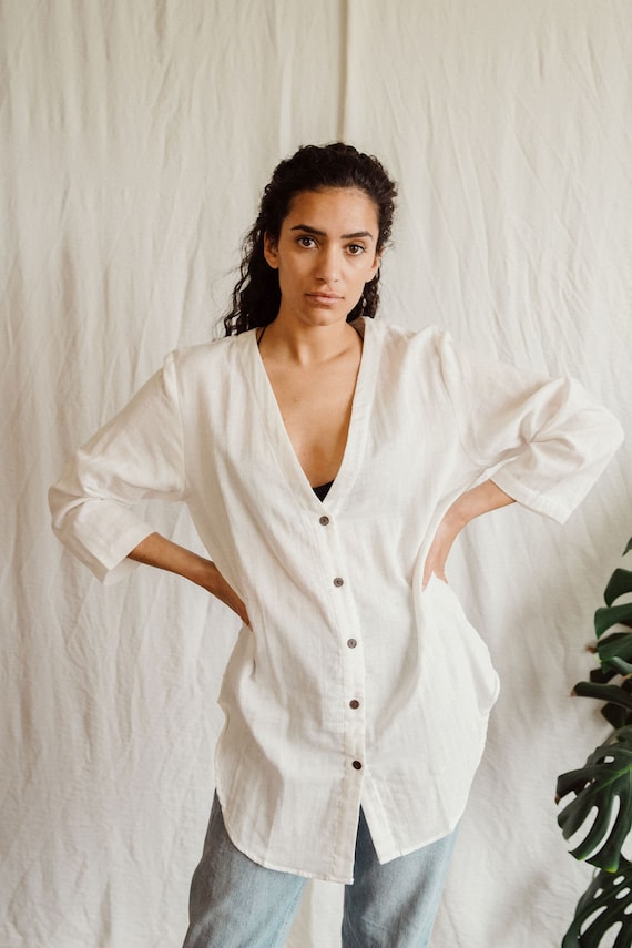 White cotton shirt, cotton blouse, cotton top, cotton lightweight top, summer top