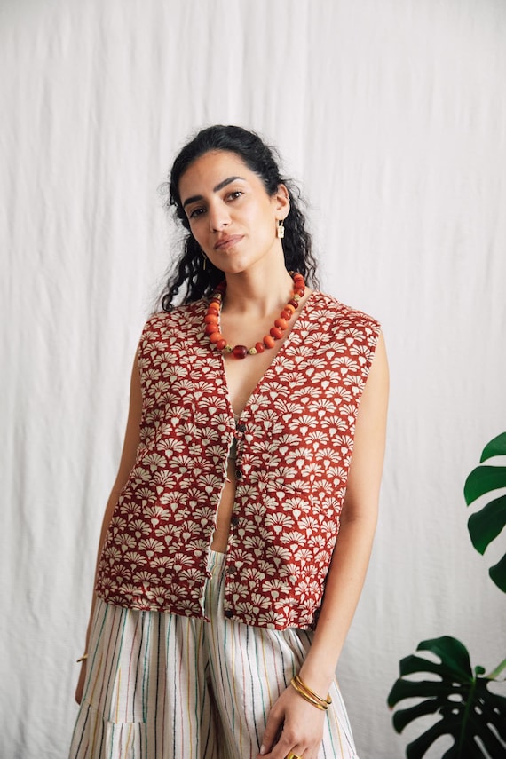 Reversible Blockprint Waistcoast, woven cotton