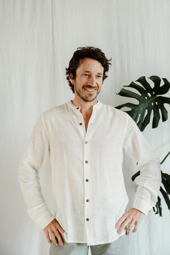 Mao collar mens shirt , Raw cotton mens shirt, Ghandi Shirt