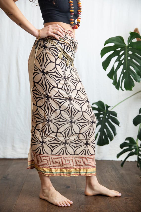 Hand Block Print  Cotton Sarong Shawl, Gold Border
