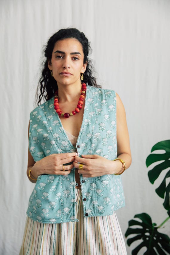 Reversible Blockprint Waistcoast, woven cotton