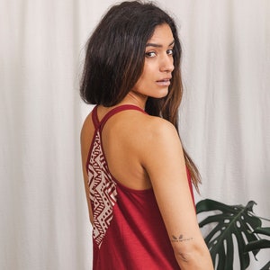 Bamboo maxi dress in deep red, long red dress. image 7