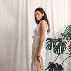 White wrap dress, raw cotton wrap dress, white goddess dress image 3