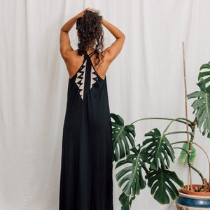 Bamboo maxi dress in Black with pockets, long black dress. image 4