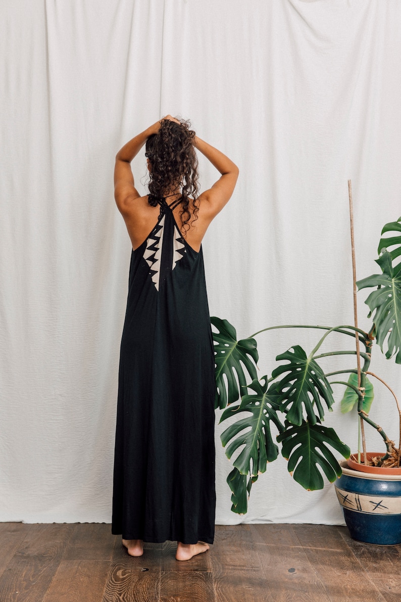 Bamboo maxi dress in Black with pockets, long black dress. image 4