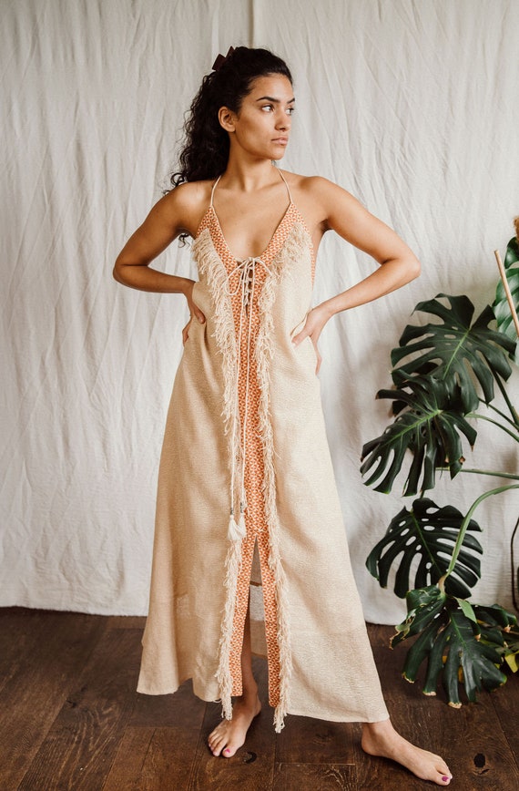 cream full length goddess dress