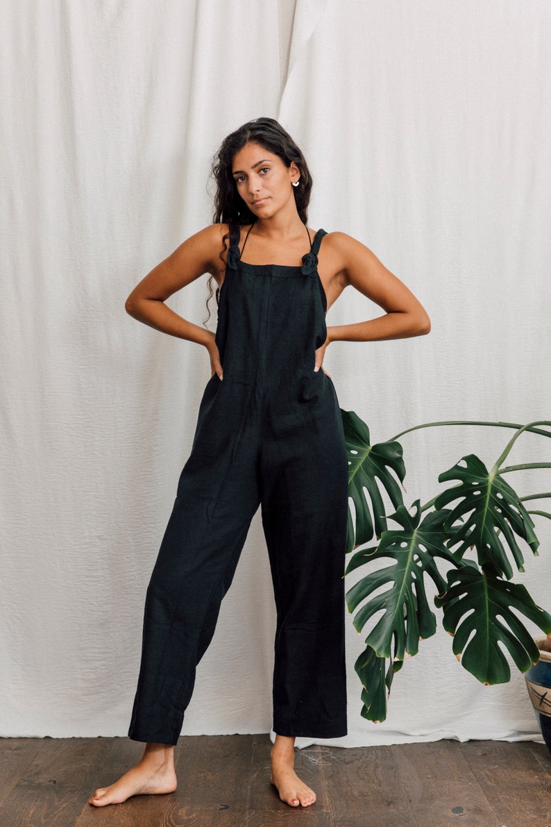 BLACK DUNGAREES Women Overalls Black Cotton Overalls Cotton Overalls Sleeveless Dungarees image 3