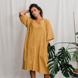 Cotton Dress, Mustard, with pockets image 2