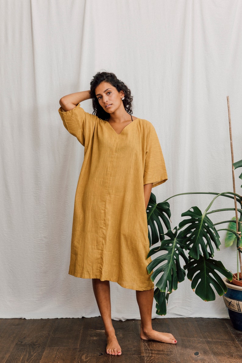 Cotton Dress, Mustard, with pockets image 2