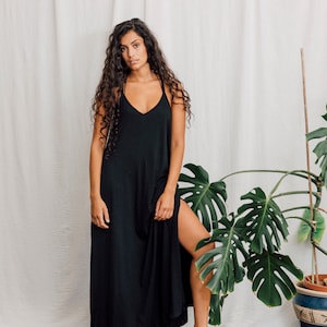 Bamboo maxi dress in Black with pockets, long black dress. image 3