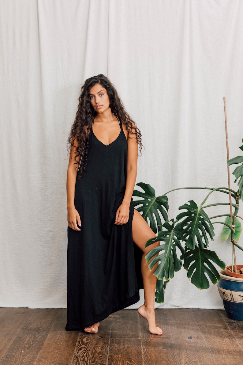 Bamboo maxi dress in Black with pockets, long black dress. image 3