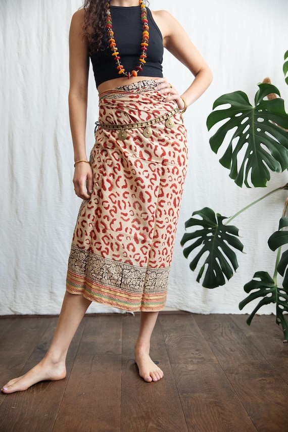 Hand Block Print  Cotton Sarong Shawl, Gold Border