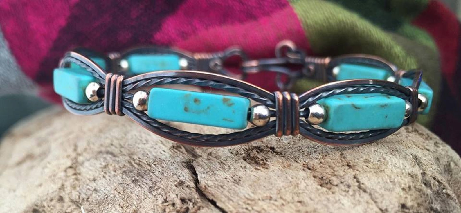 Copper Lariat in Blue Copper Gemstone Bracelet Bangle Etsy