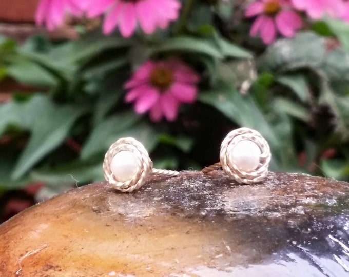 Yellow Gold,Rose Gold,Silver stud earrings, freshwater pearls, gold stud earrings