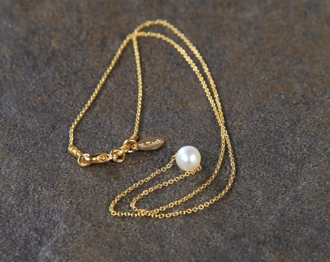 Golden Pearl Necklace, Minimalist Jewelry, Freshwater Pearl Jewelry, Wedding, Anniversary, Birthday, Christmas