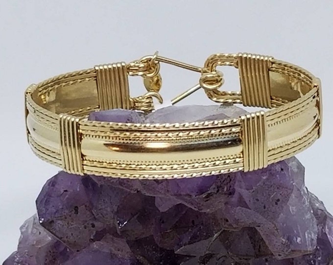 Golden Grace- 14kt Gold, Gold filled Bangle bracelet wire wrapped