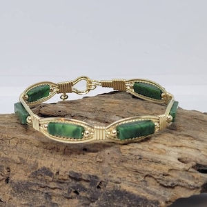 Jade Lariat: 14kt Gold Filled, African Jade, Wire wrapped Bracelet.
