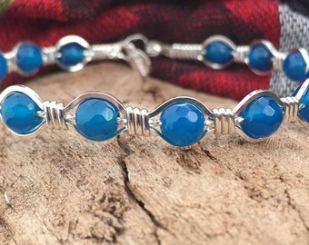 Blue Agate gemstone Sterling silver bracelet bangle