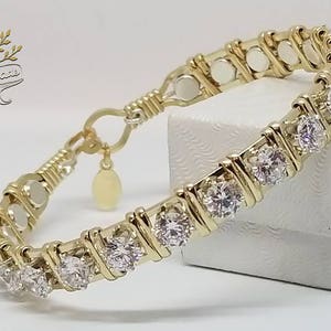 The Queens Crown: Diamond CZ,14kt GF,Sterling Silver,Wire Wrapped Gold Bracelet,Fancy Jewelry