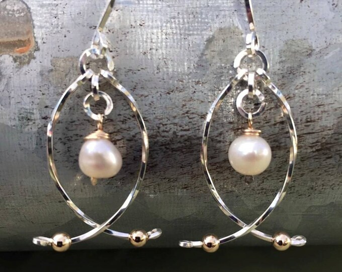 Pearl Faith- Argentium Silver and pearl earrings wire wrapped wire jewelry