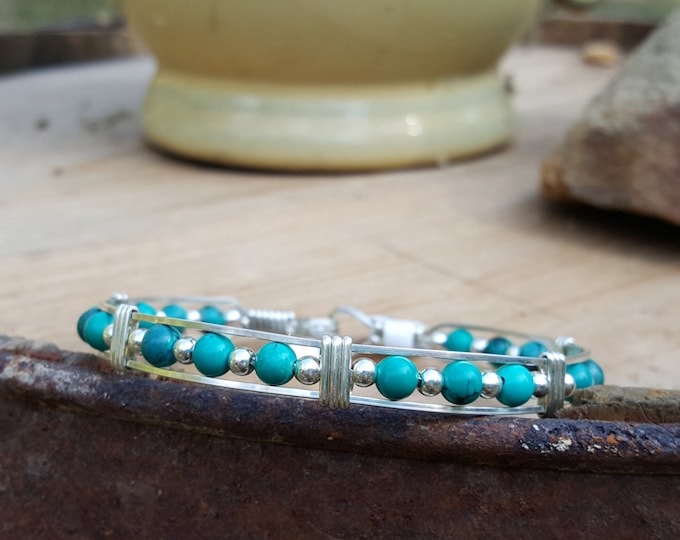 Turquoise,Sterling Silver,Wire wrapped,Wire weave,Handmade,Hand crafted,Argentium Silver