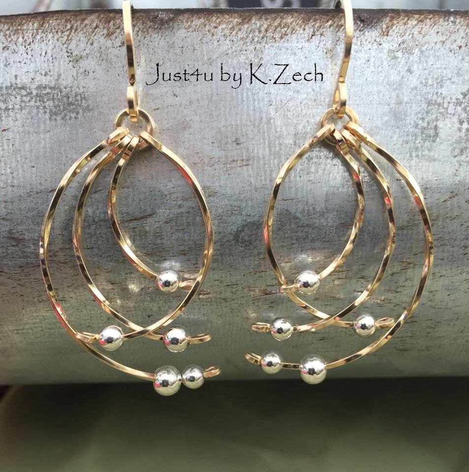 Angel wings: Gold Earrings, sterling silver wire wrapped wire jewelry