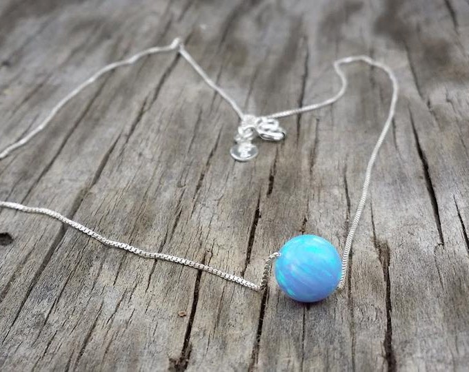 Dreamer Necklace- blue opal, Fire Opal,Sterling Silver Necklace,Handmade necklace,Minimalist Jewelry,White opal